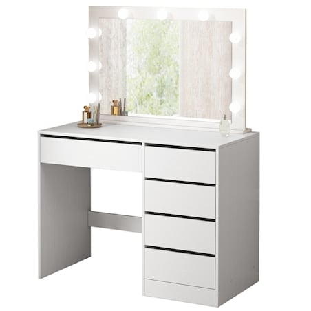 Toaletka kosmetyczna makijażu wizażu z lustrem led nowoczesna glamour biała