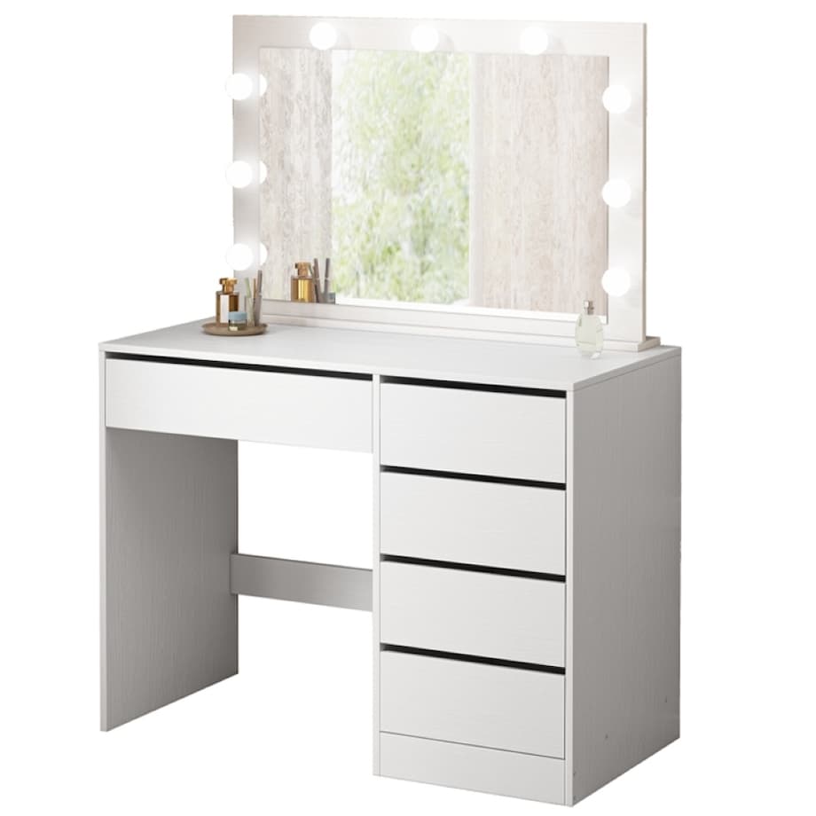 Toaletka kosmetyczna makijażu wizażu z lustrem led nowoczesna glamour biała