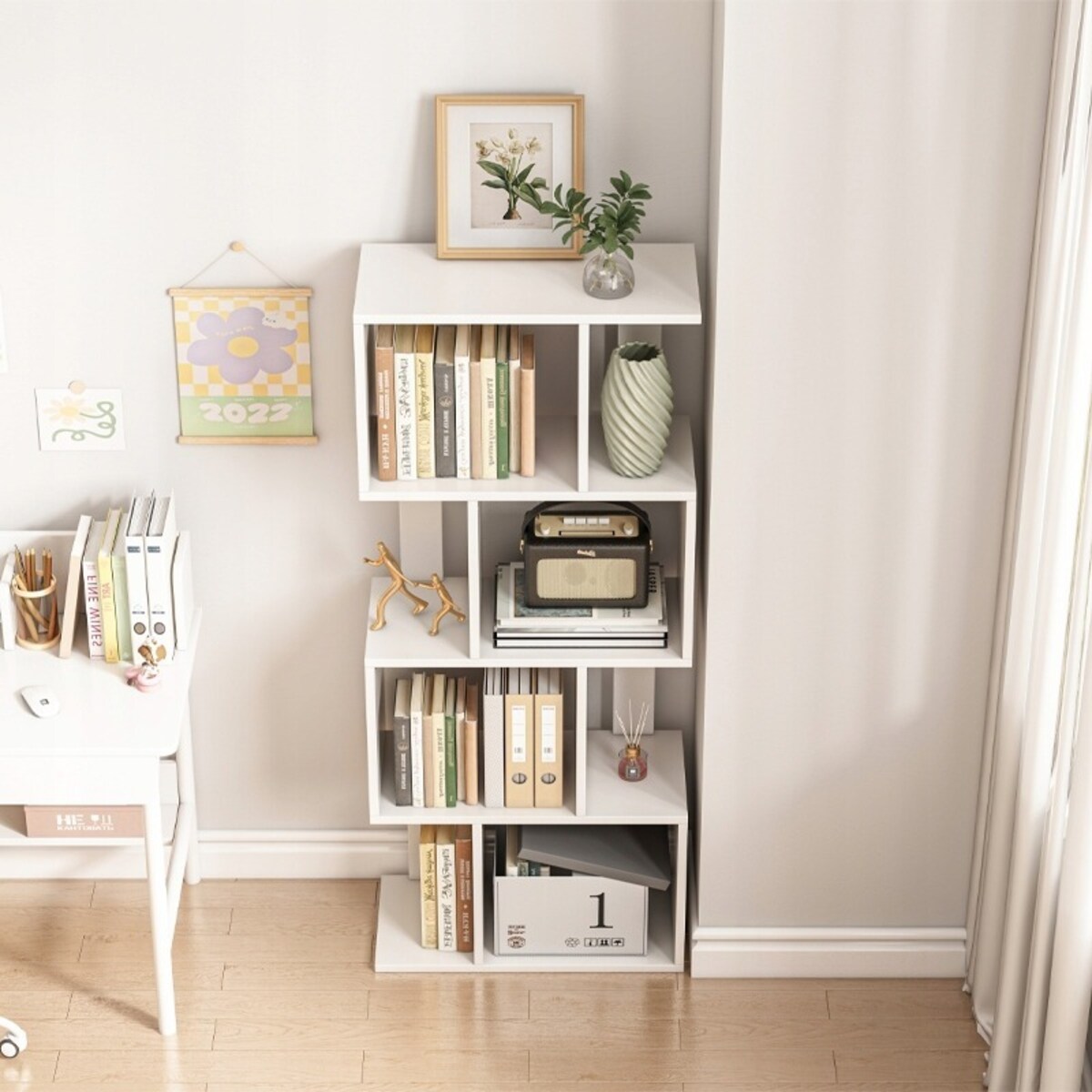 Regał otwarty stojący biały półka szafka biblioteczka nowoczesny loft 140cm