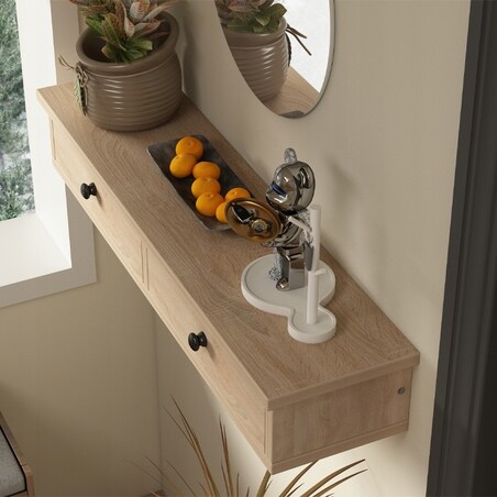 Półka wisząca z szufladami brązowa nowoczesna loft sypialnia ścienna 64 cm