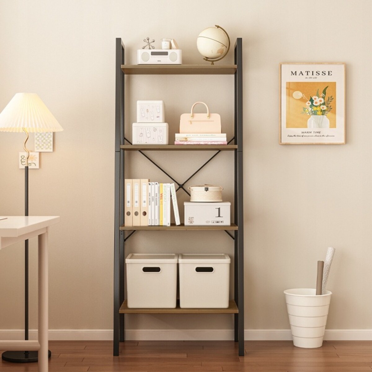 Regał Na Książki Stojący Rustykalny Drabinka Loft Retro Jasny Brąz 4 Półki