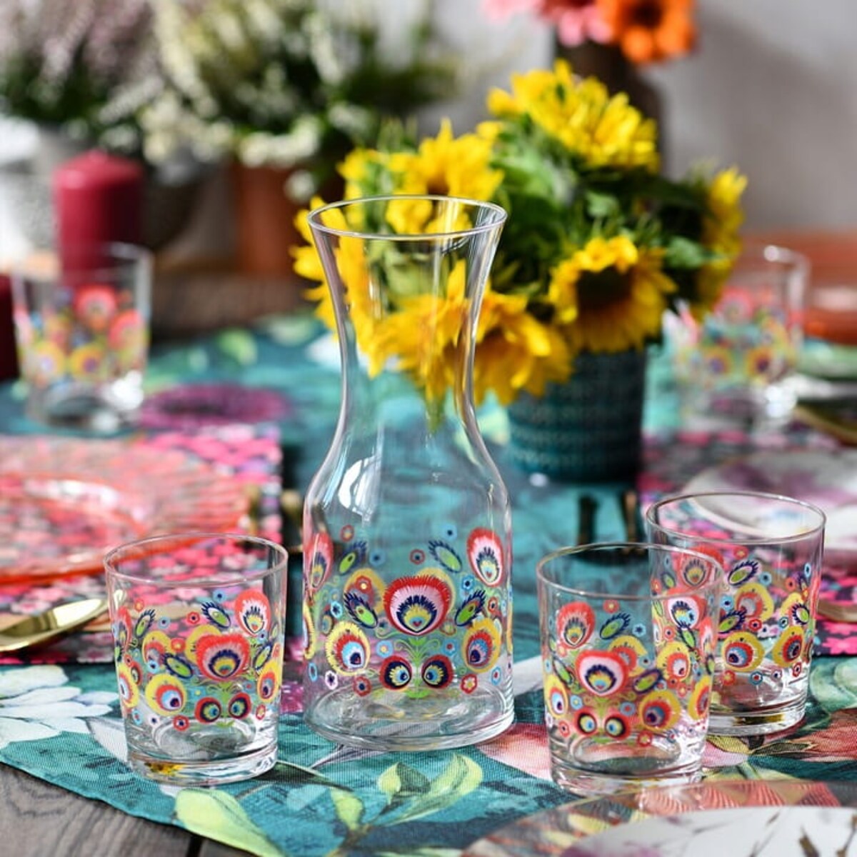 Karafka ze Wzorem Łowickim Folk Krosno 900 ml na Wodę Sok Napoje Prezent