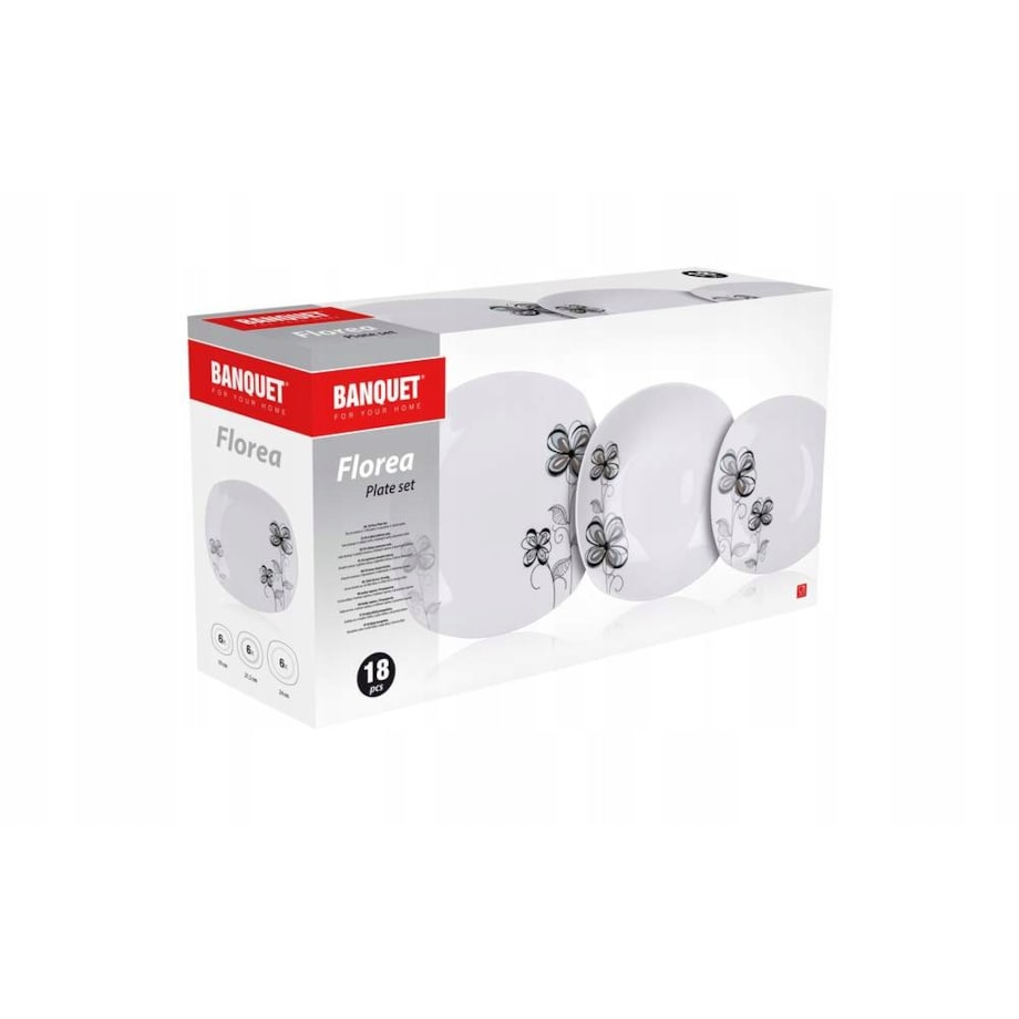 TALERZE OBIADOWE ZESTAW na prezent jadalnia 18ele kwadratowe kwiaty box