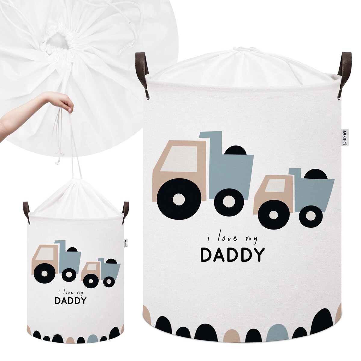 bawełniany kosz na zabawki sipo, zamykany na ściągacz, ciężarówki, xl