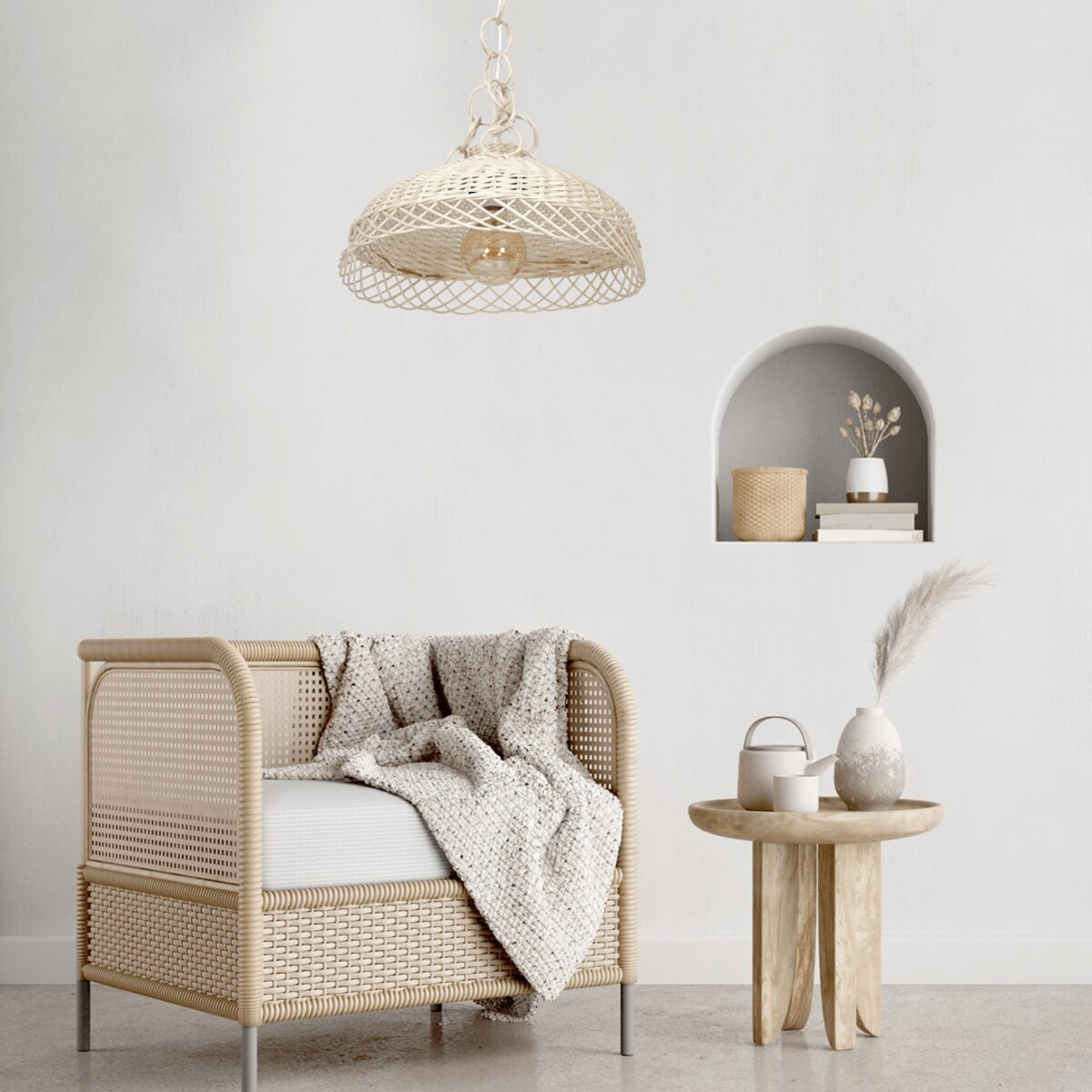 Prowansalska lampa wisząca Vimini bielona wiklina pleciona