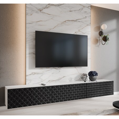 Szafka RTV ALI 300 cm zamknięta z ozdobnymi frontami - czarny+biały