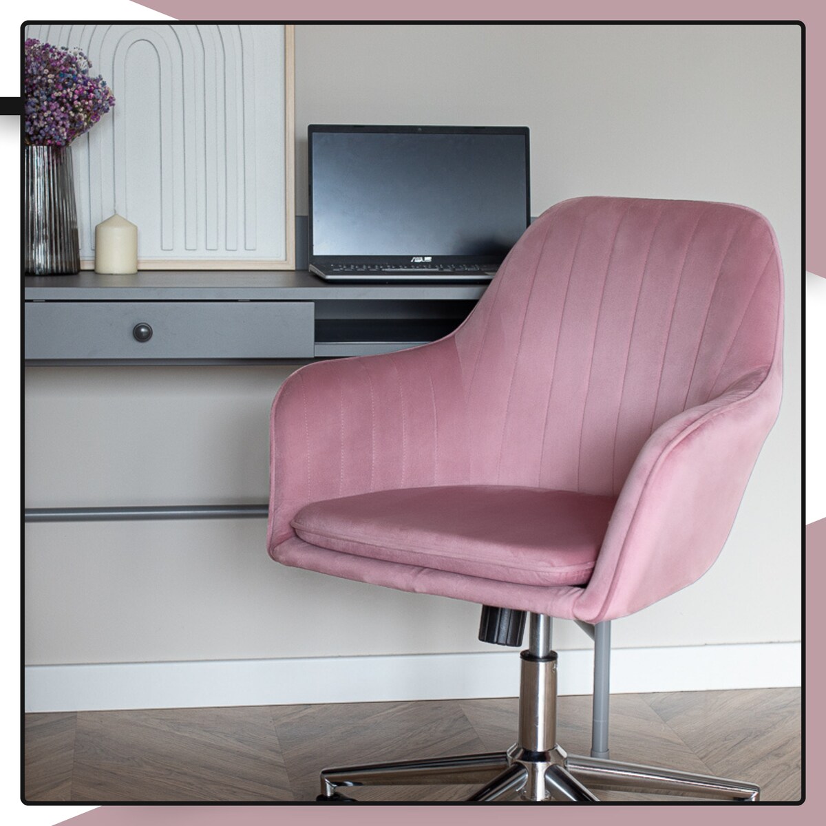 Krzesło biurowe fotel obrotowy welurowy regulowany różowy