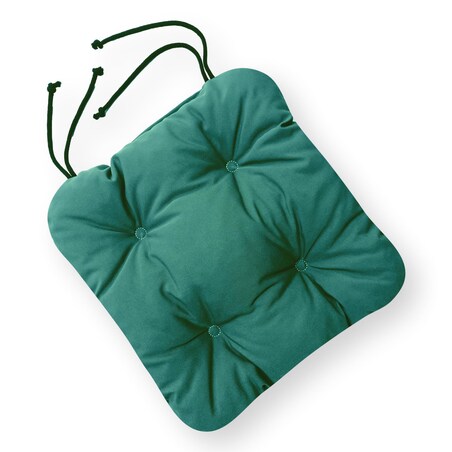 Zestaw 4 poduszek na krzesła ogrodowe, UV odporne, wodoodporne, dwustronne, pikowane z troczkami, 45x45 cm, Zielony