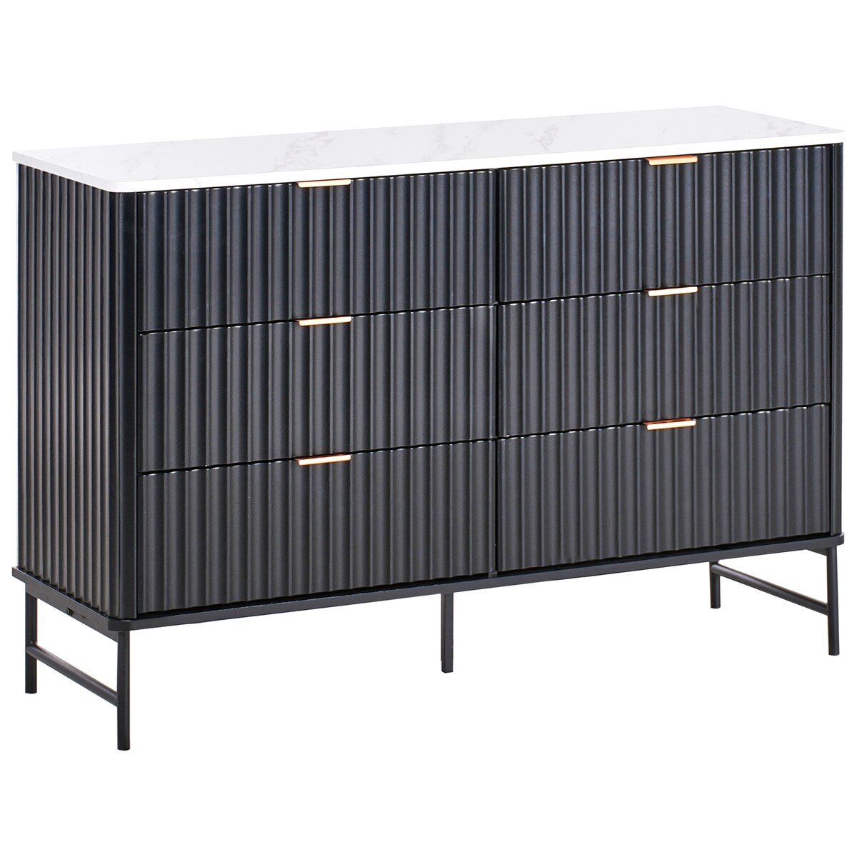 Komoda 6 szuflad GLASTONBURY Marmur/ czarny