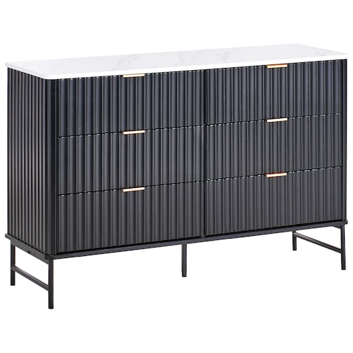 Komoda 6 szuflad GLASTONBURY Marmur/ czarny