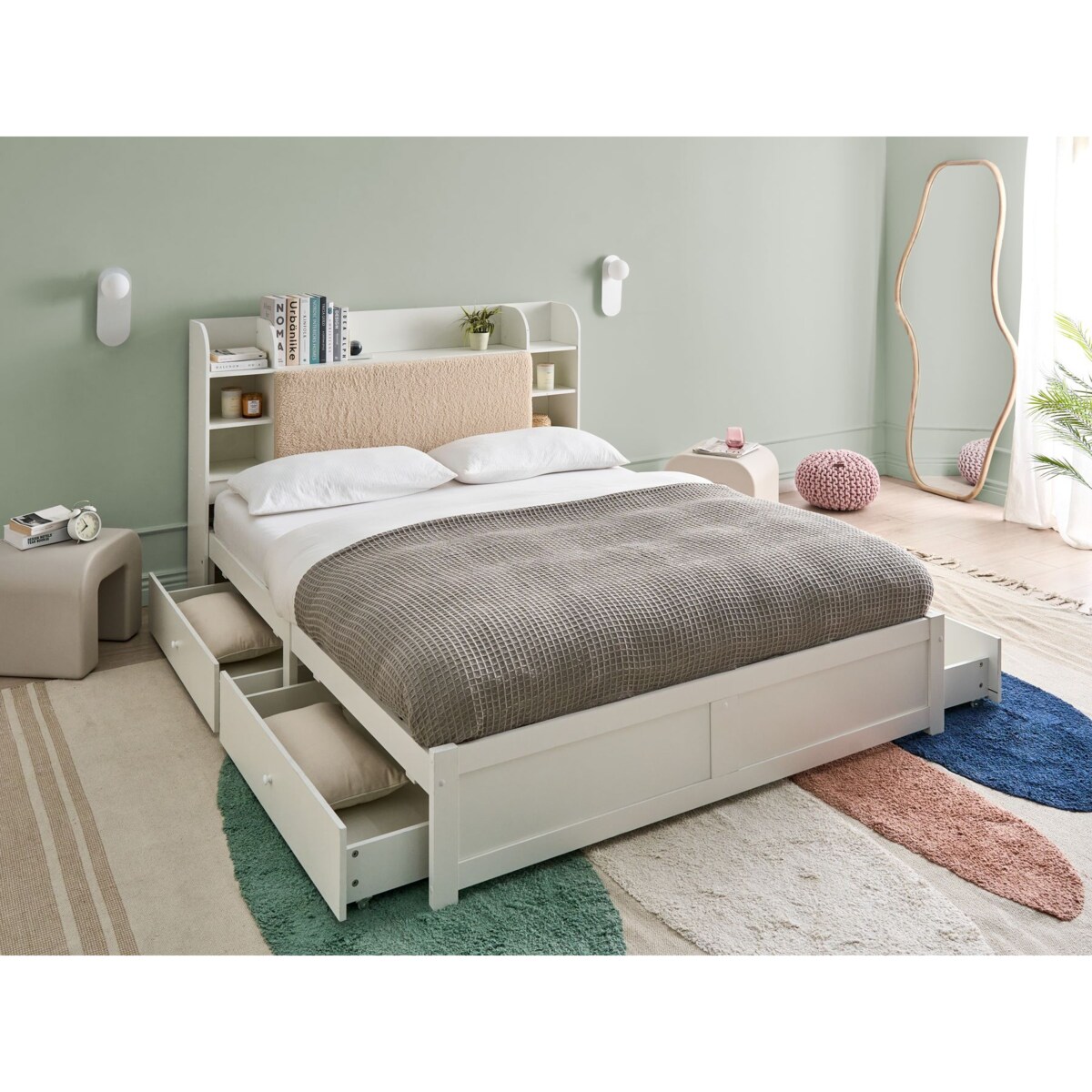 Łóżko z szufladami BIZOU 160 x 200 cm Biały