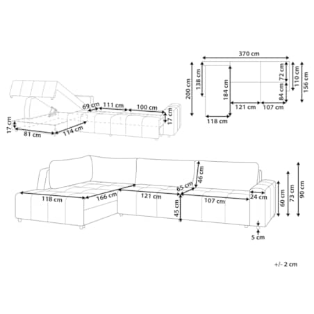 Narożnik rozkładany prawostronny 4-osobowy z pojemnikiem jasnoszary INNVIK