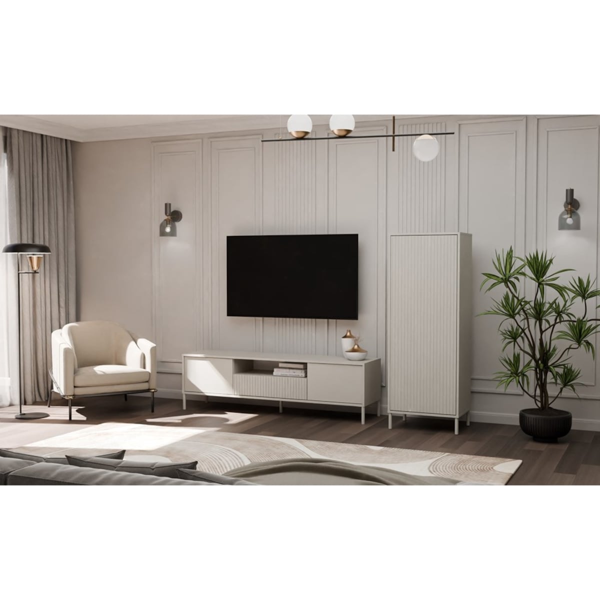 Witryna KAMARO 1DD SLIM KASZMIR Lamele Front Ryflowany