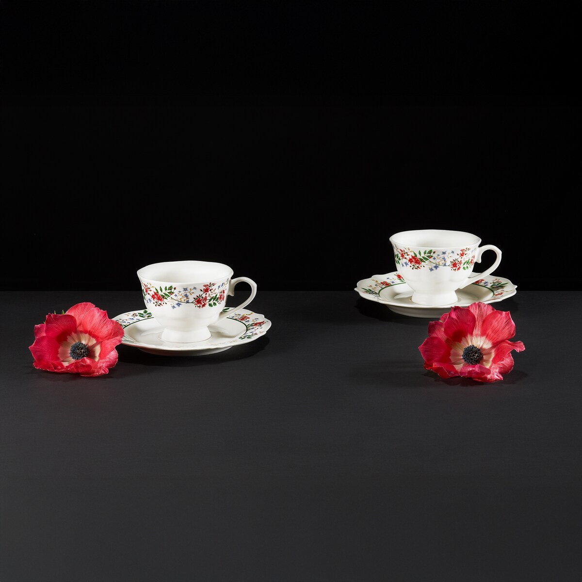 SERWIS KAWOWY 6osób W KWIATY FILIŻANKA 200ml SPODEK na prezent KAWĘ HERBATĘ