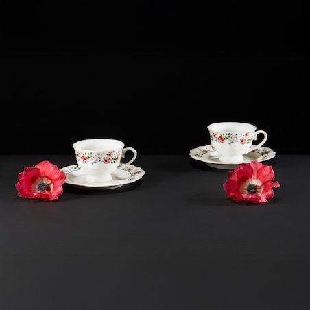 SERWIS KAWOWY 6osób W KWIATY FILIŻANKA 200ml SPODEK na prezent KAWĘ HERBATĘ