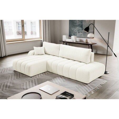 Narożnik z funkcją spania ALOO, lewostronny, tkanina boucle-śmietankowa