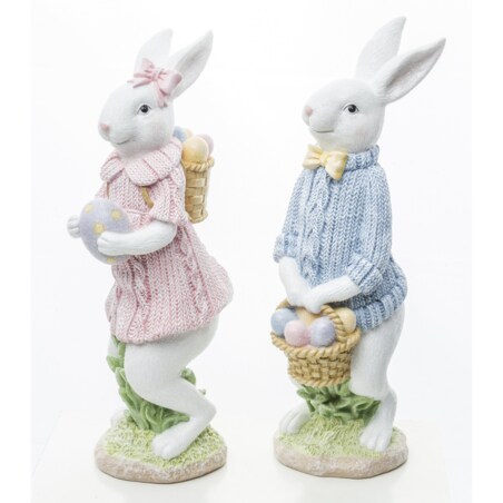 Dekoracja - para eleganckich króliczków z pisankami 26x8x8,5 cm