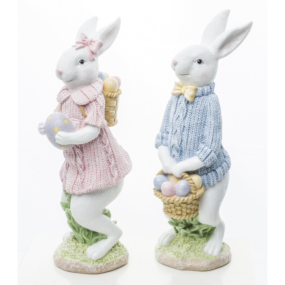 Dekoracja - para eleganckich króliczków z pisankami 26x8x8,5 cm