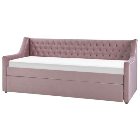Łóżko wysuwane welurowe 90 x 200 cm różowe MONTARGIS