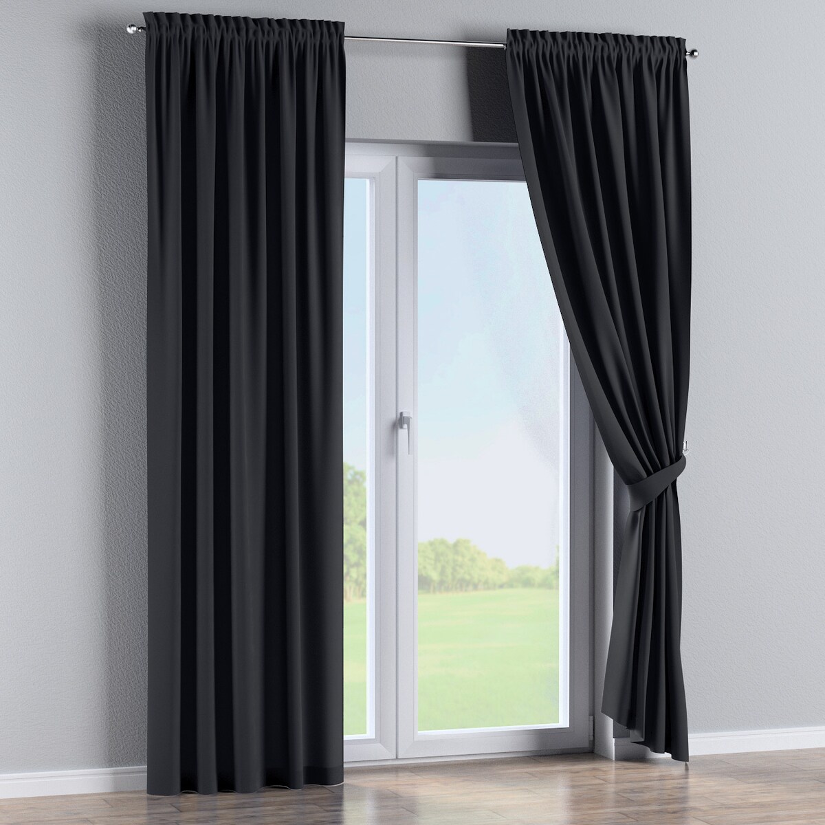 Zasłona na kanale z grzywką 1 szt. 130x245 czarny