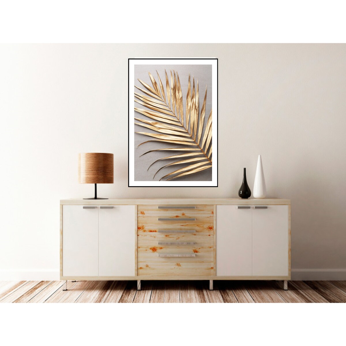 Poster Story, Plakat, Obraz - Złota Palma na Szarym Tle, wymiary 21 x 30 cm