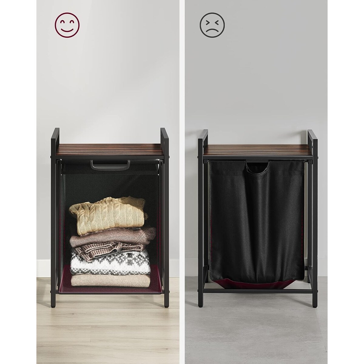 Szafka Łazienkowa Kosz 50X33X72 Cm Czarny, Rustykalny Brąz