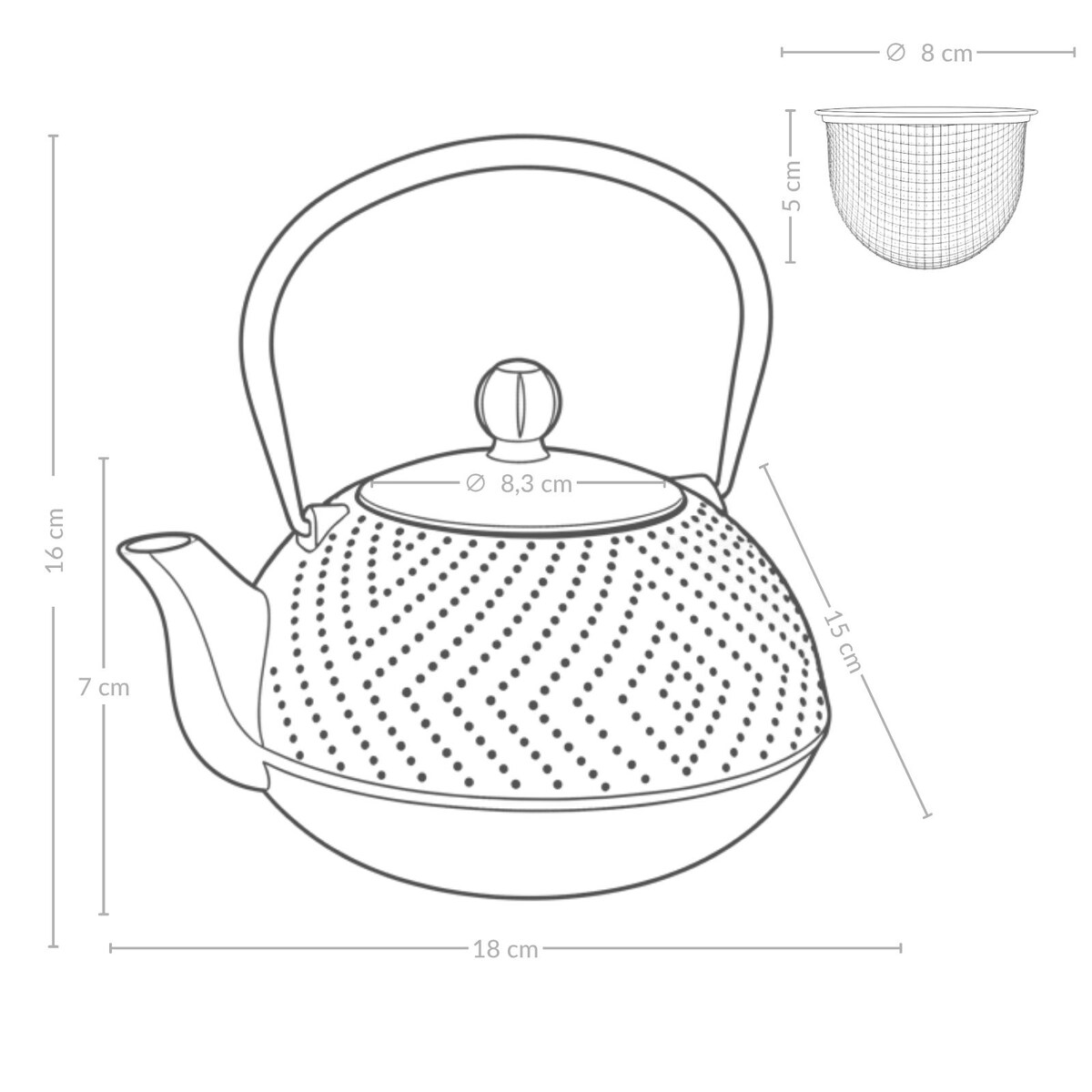 Czajnik żeliwny z zaparzaczem KAMIN, 900 ml