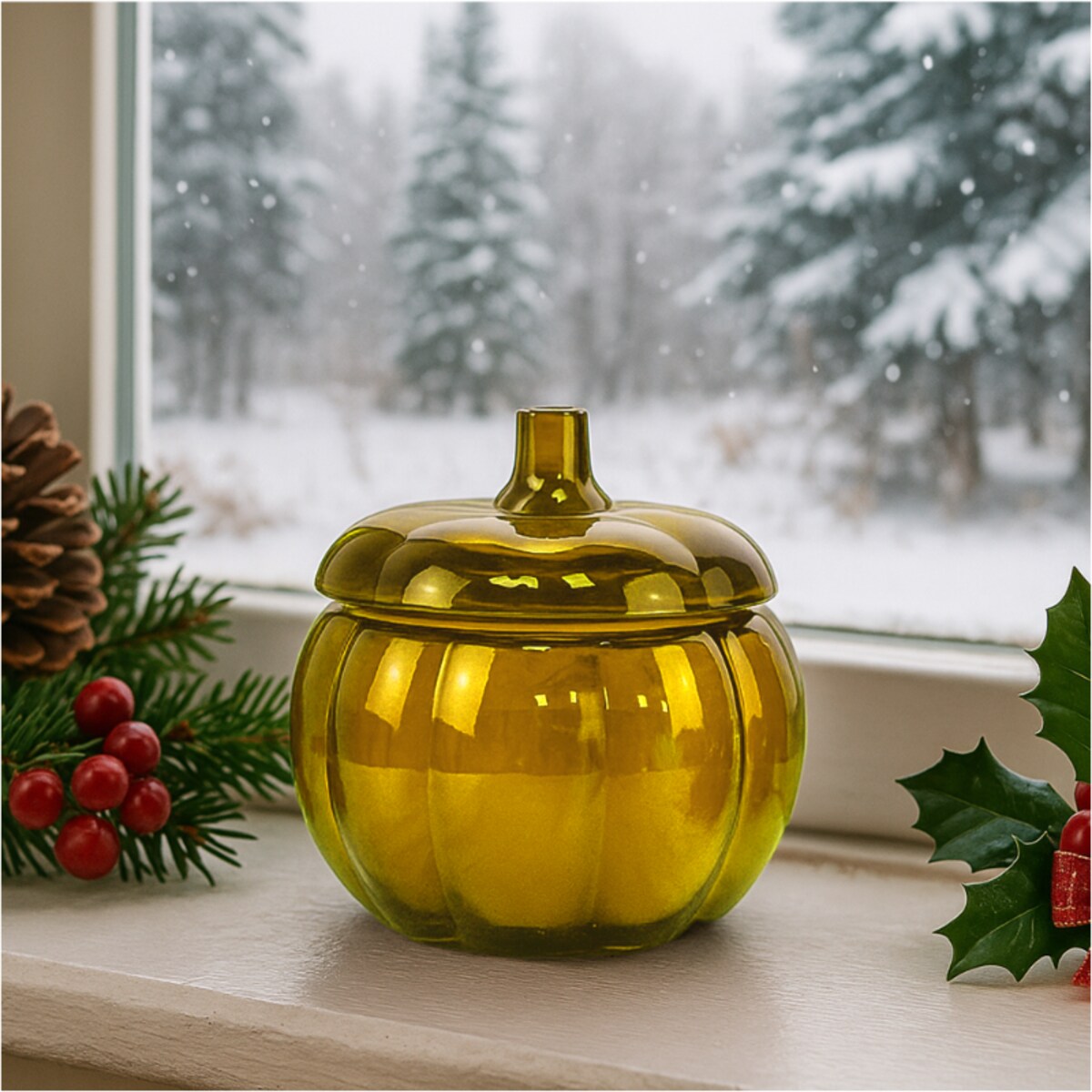 Świeca Na Halloween Jesienna Świeczka Szklana Dynia Dekoracja 11,5 Cm Żółta
