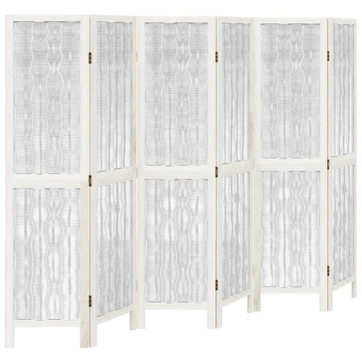 vidaXL Parawan pokojowy, 6-panelowy, biały, lite drewno paulowni