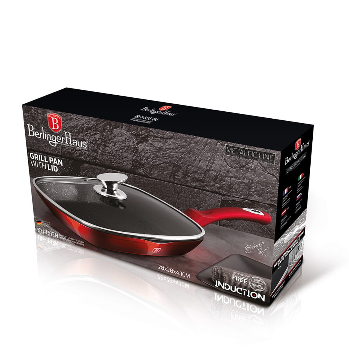 Patelnia grillowa ze szklaną pokrywką 28cm Berlinger Haus BH-1613