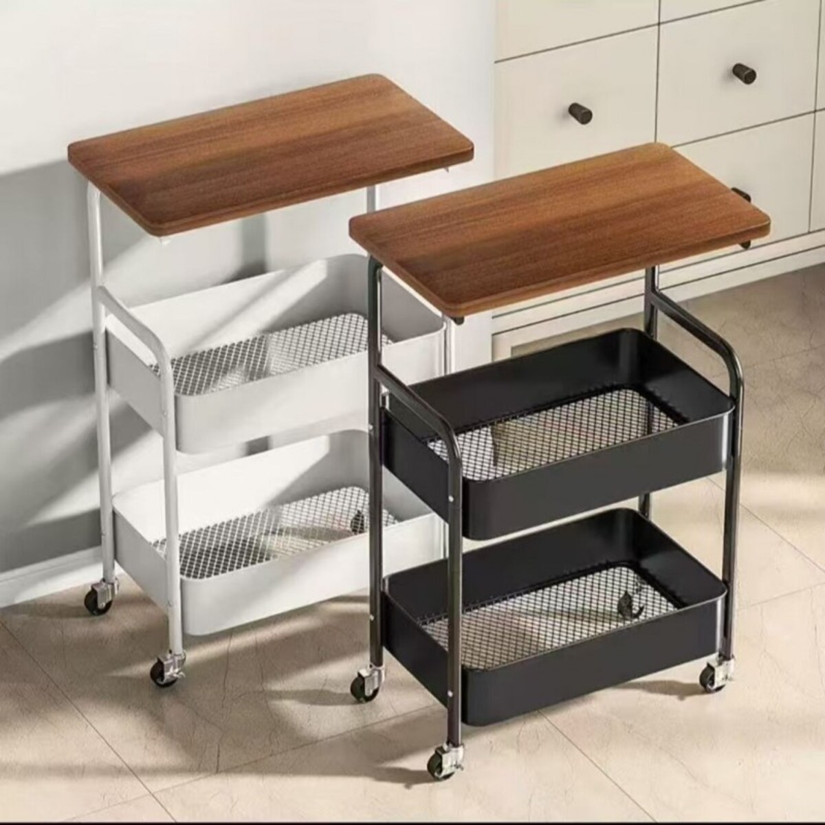 Regał, szafka mobilna na kółkach, stolik 3 poziomy, czarny SZ55