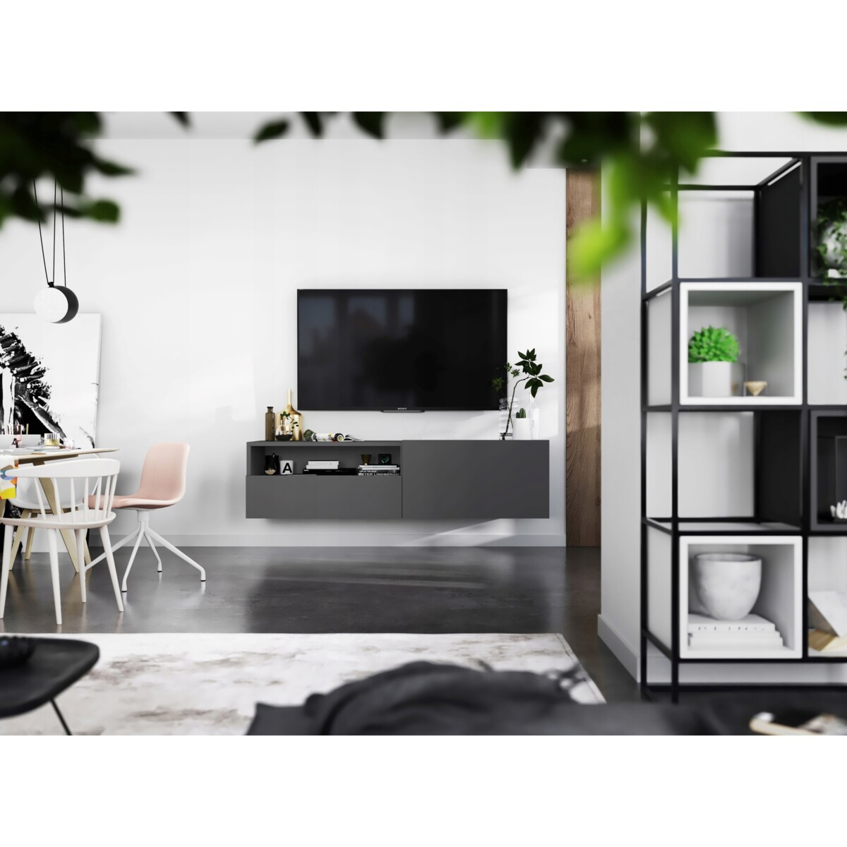 Wisząca Szafka RTV Komoda Loft Grafit MAT szuflada 120 cm