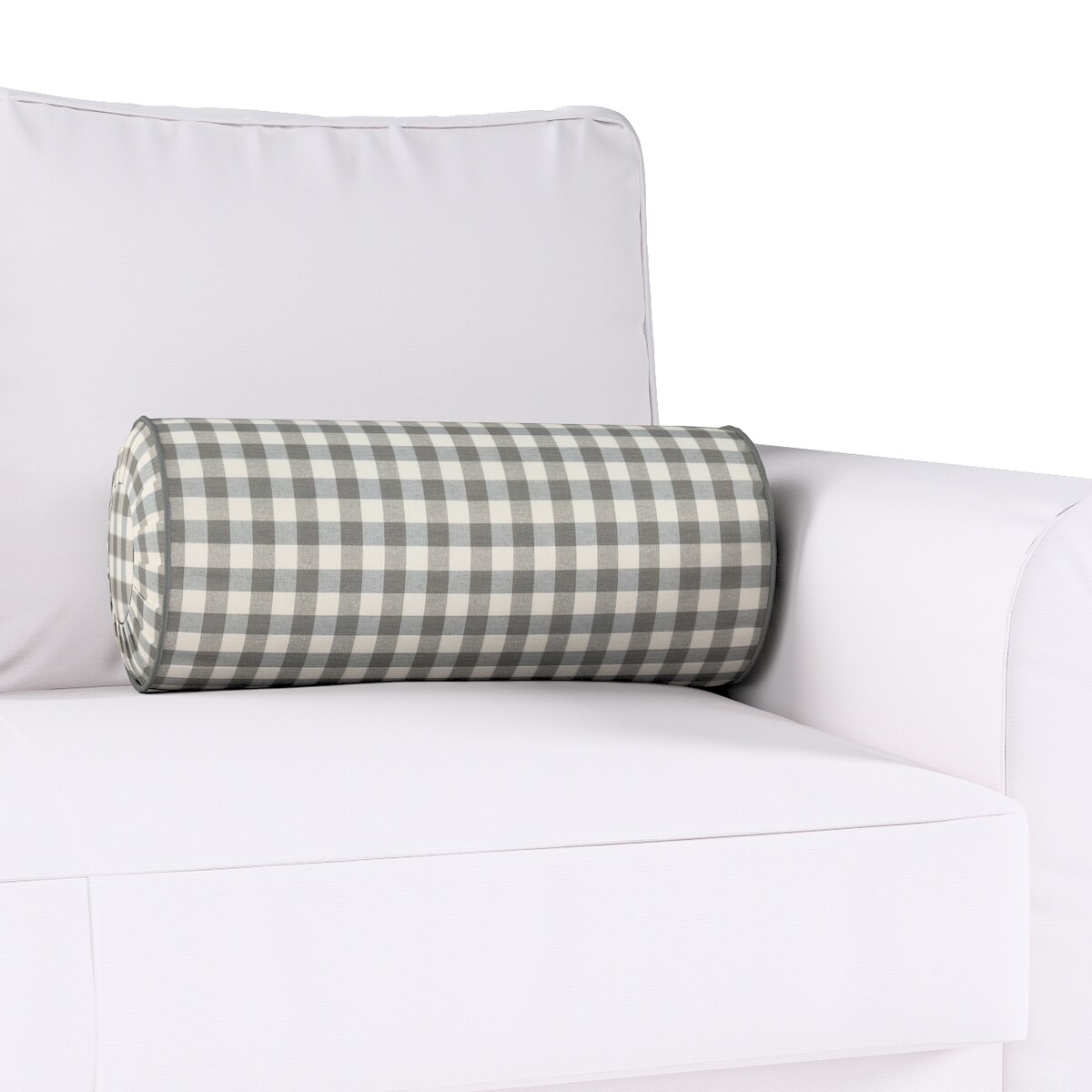Poduszka wałek z zakładkami, szaro-biała kratka (1,5x1,5cm), Ø20 x 50 cm, Quadro