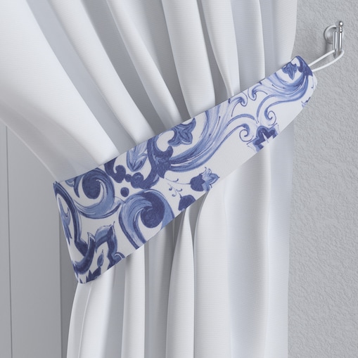Podwiązka Victoria, niebieskie wzory na białym tle, 12 x 70 cm, Aria