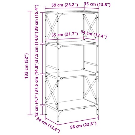 vidaXL 4-poziomowy regał na książki, czarny, 59x35x132 cm
