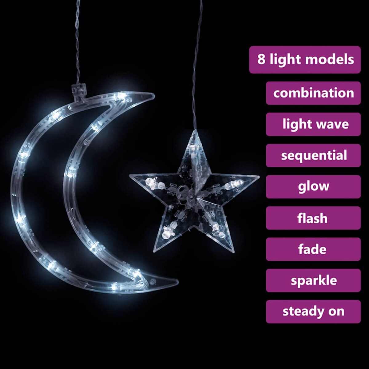 vidaXL Lampki świąteczne z gwiazdkami i księżycami, na pilota, 138 LED