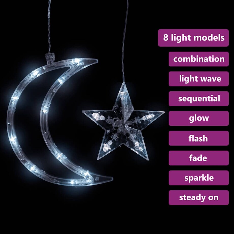 vidaXL Lampki świąteczne z gwiazdkami i księżycami, na pilota, 138 LED