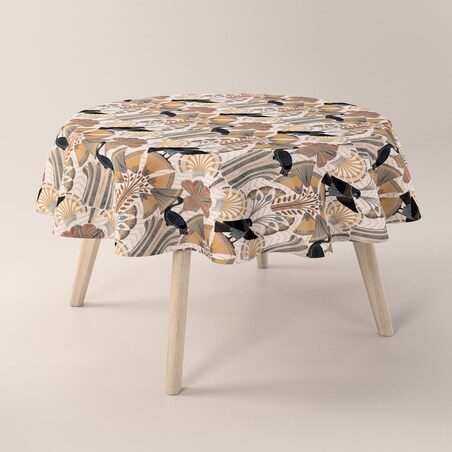 Obrus okrągły 100 x 100 cm abstrakcyjny beżowo-brązowy wzór