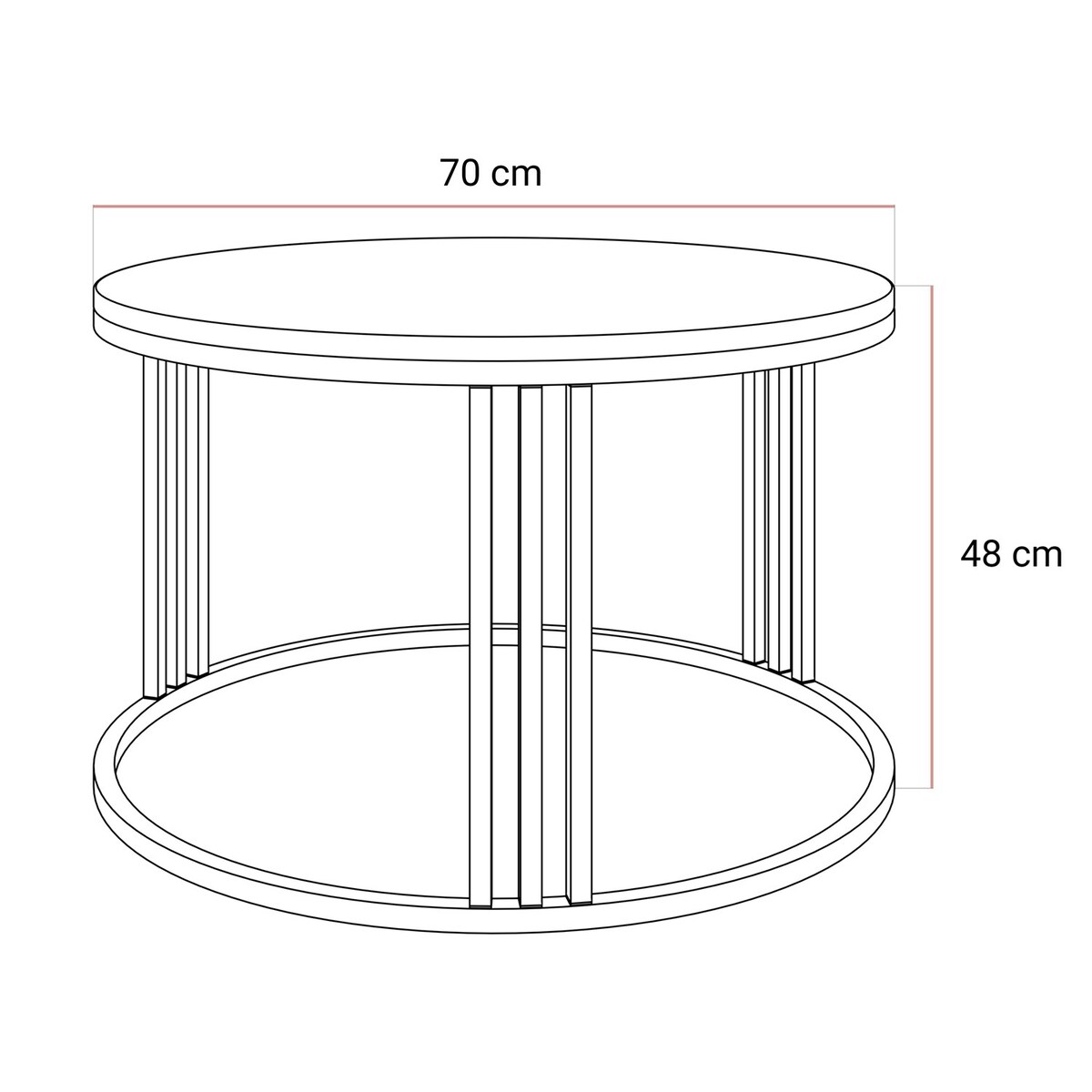 Okrągły stolik kawowy LORI POŁYSK na kaszmirowym stelażu, blat kaszmir połysk