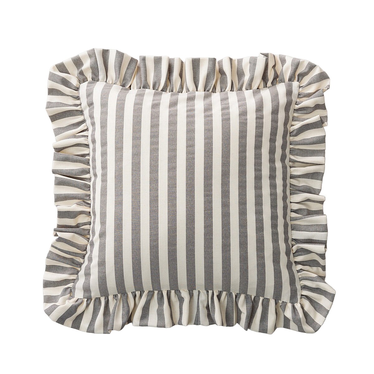 Poszewka Paula z falbaną 45x45 szaro-białe pasy (1,5cm)