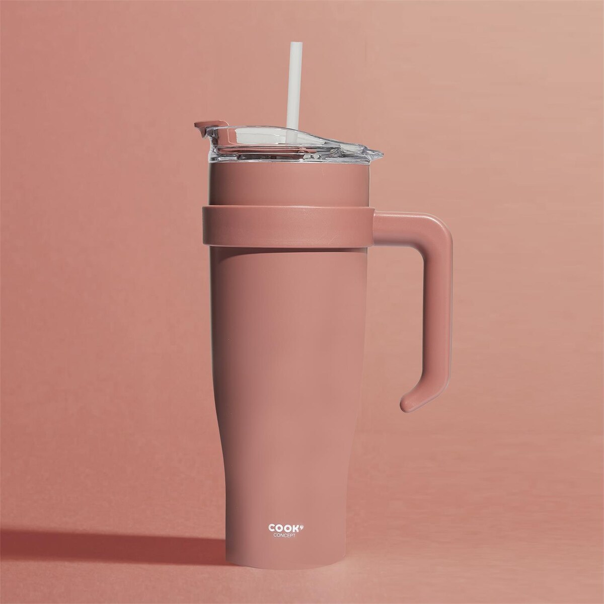 KUBEK TERMICZNY Miami 1,2L różowy ze słomką i rączką