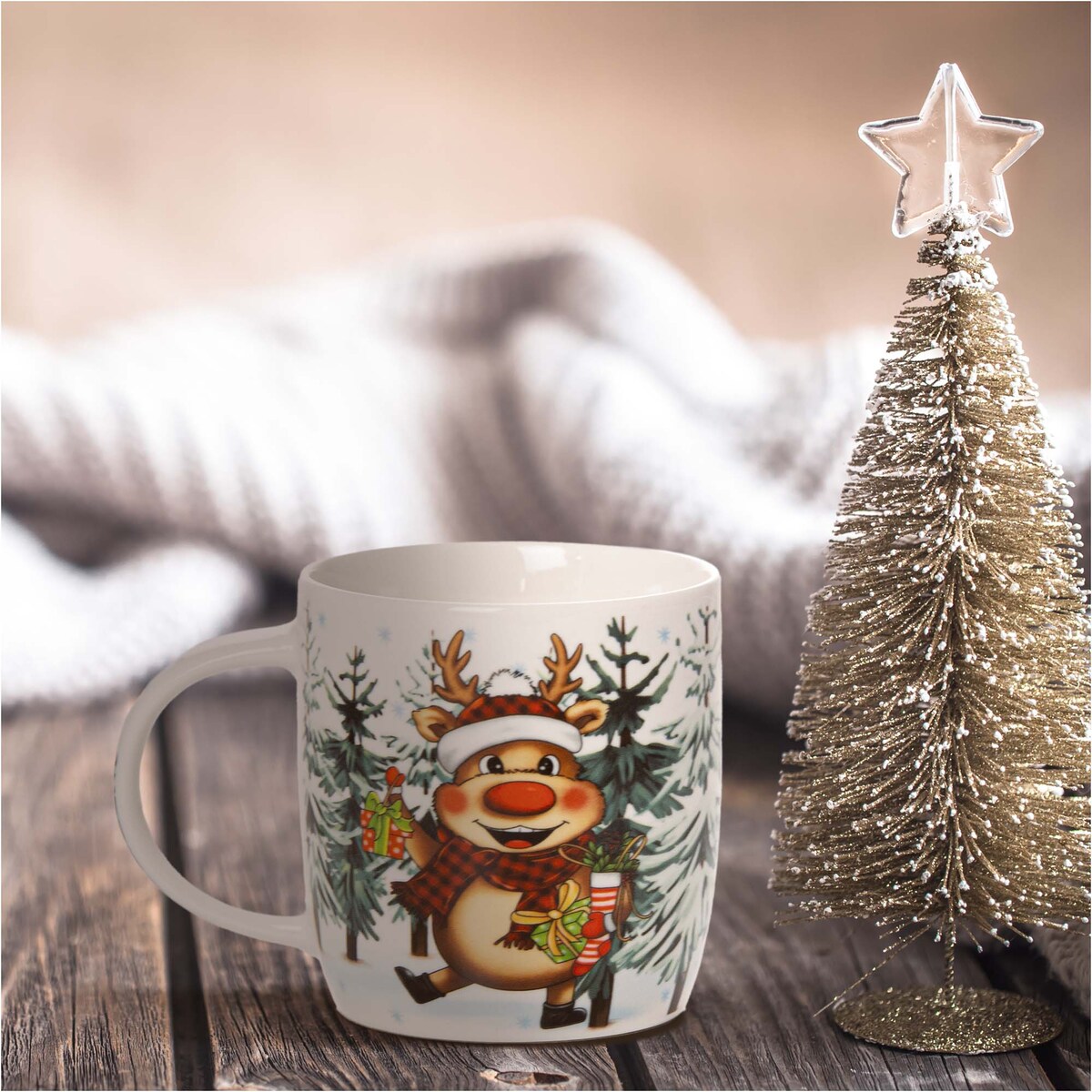 Kubek Świąteczny Ceramiczny Na Prezent 370 Ml Boże Narodzenie Renifer