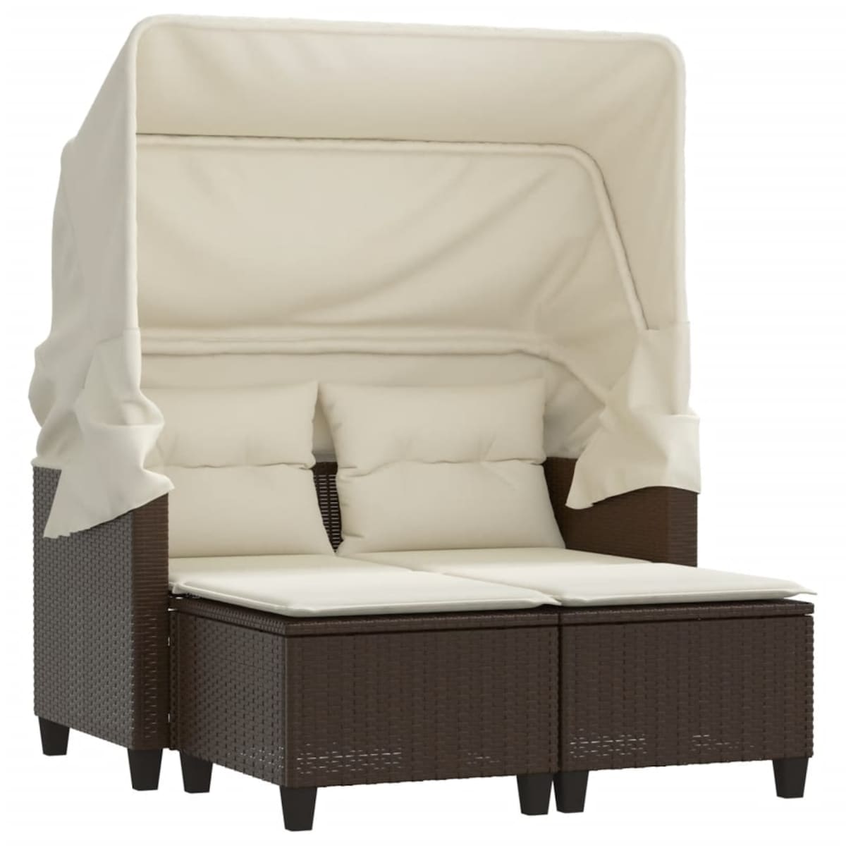 vidaXL 2-os. sofa ogrodowa, daszek i podnóżki, brązowa, rattan PE