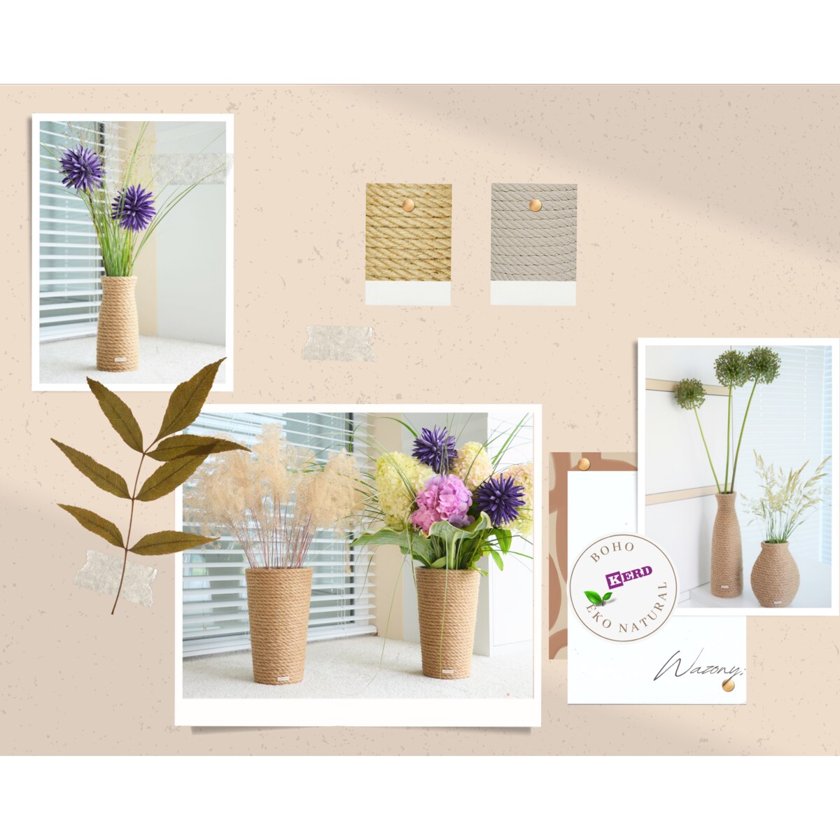 BOHO 30 Lampka stołowa h 30 cm Boho naturalny sznurek jutowy pleciony * styl etno skandi skandynawski* lampka nocna biurkowa * czarny abażur + juta