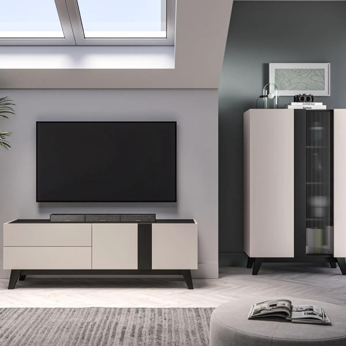 Szafka RTV FREYA 05 1D2S 160 kaszmirowa/czarna