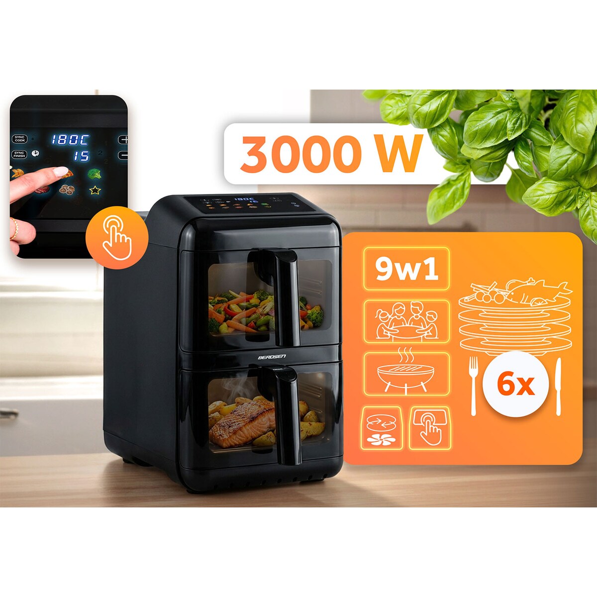 Frytkownica beztłuszczowa Berdsen BD-663 dwukomorowa 11,6L pionowa Air Fryer 3000W