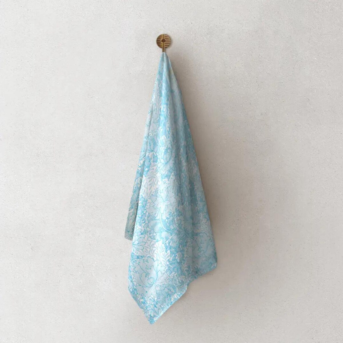 Lniany ręcznik kuchenny - błękitne chryzantemy