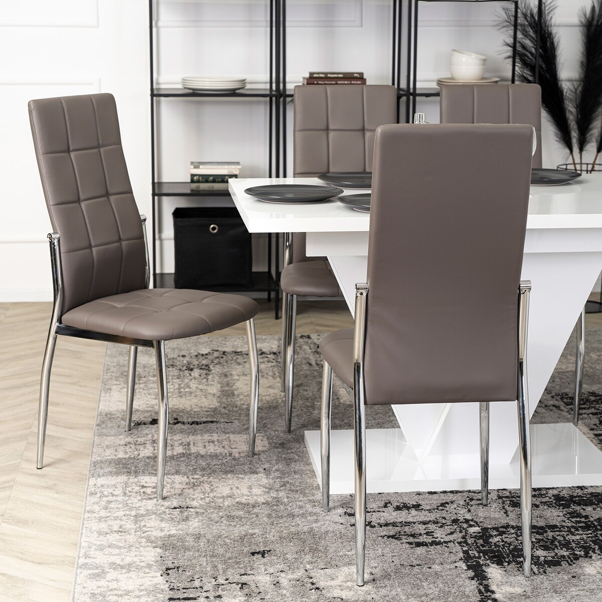 Krzesło Tapicerowane Kuchenne Do Jadalni Kuchni Salonu Szare Ekoskóra MOLLY