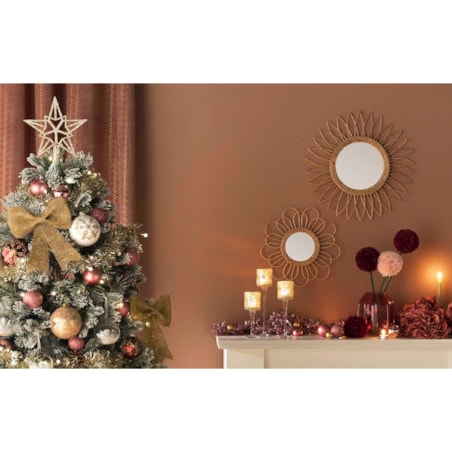 Lustro w ramie okrągłe wiszące z naturalnego rattanu w kształcie słońca