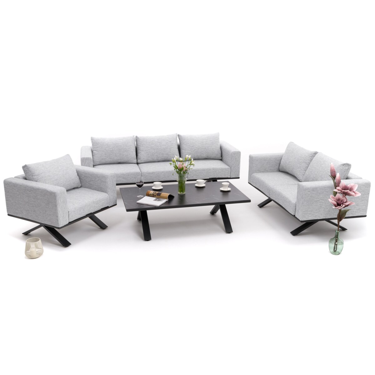 Meble ogrodowe nowoczesne luksusowe aluminiowe MARABELLA szaro czarne